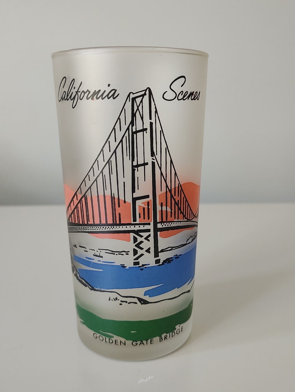 Vintage Libby Frosted Glass Tumbler California Scenes Golde Gate Bridge 1970s